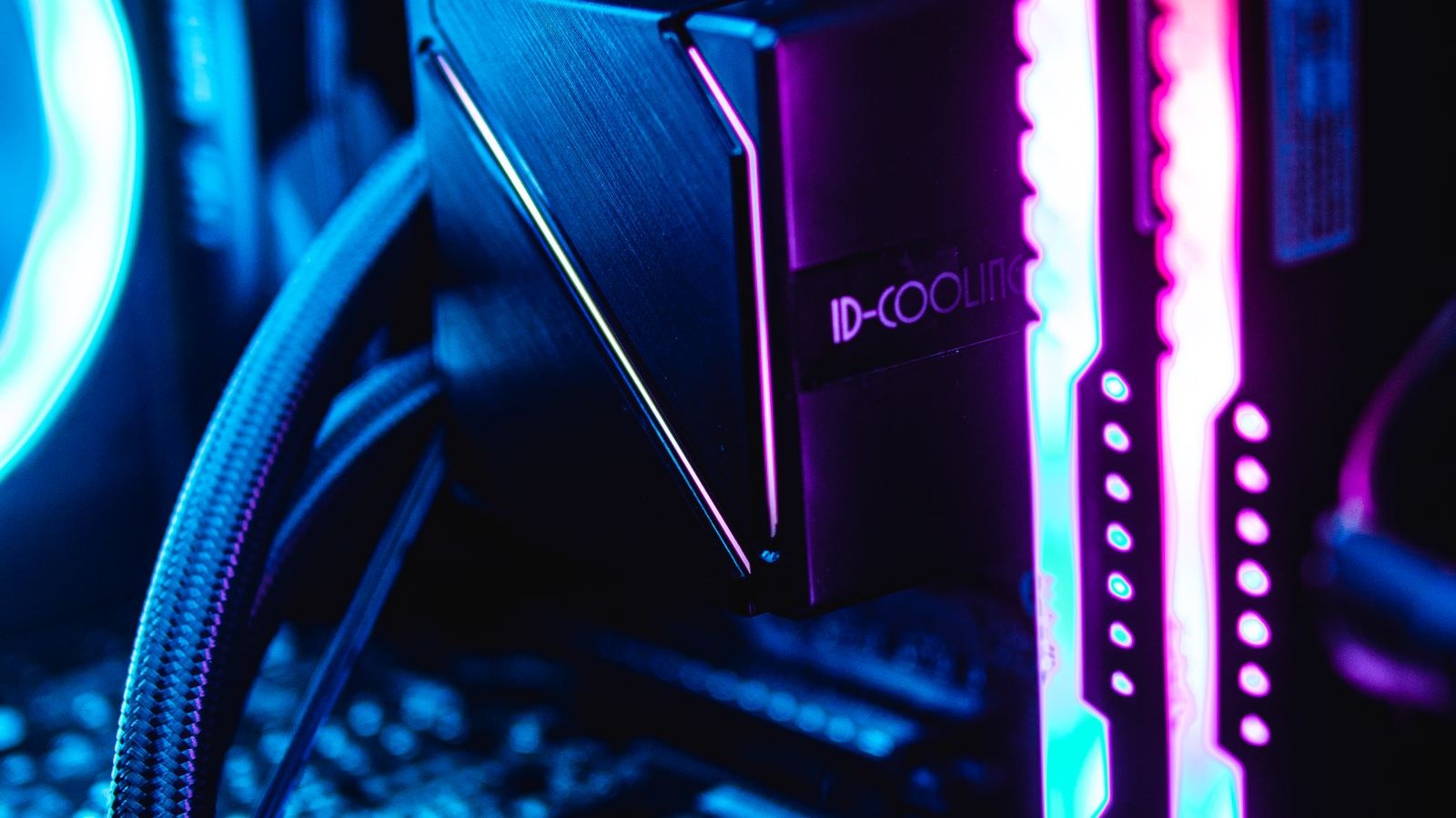 Custom water cooling loop with RGB lighting inside a desktop PC
