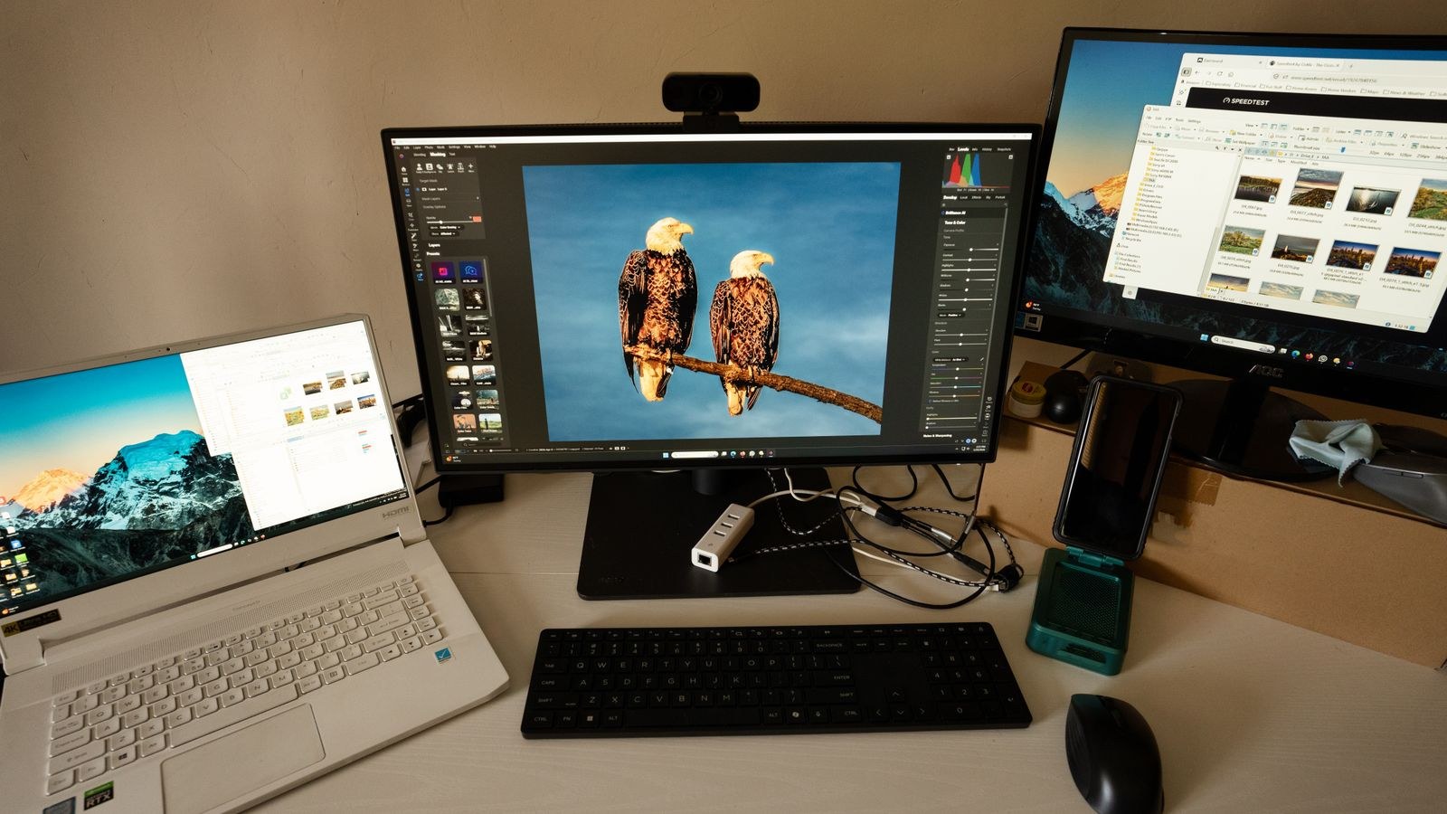 Photographer checking colour accuracy on a calibrated desktop monitor