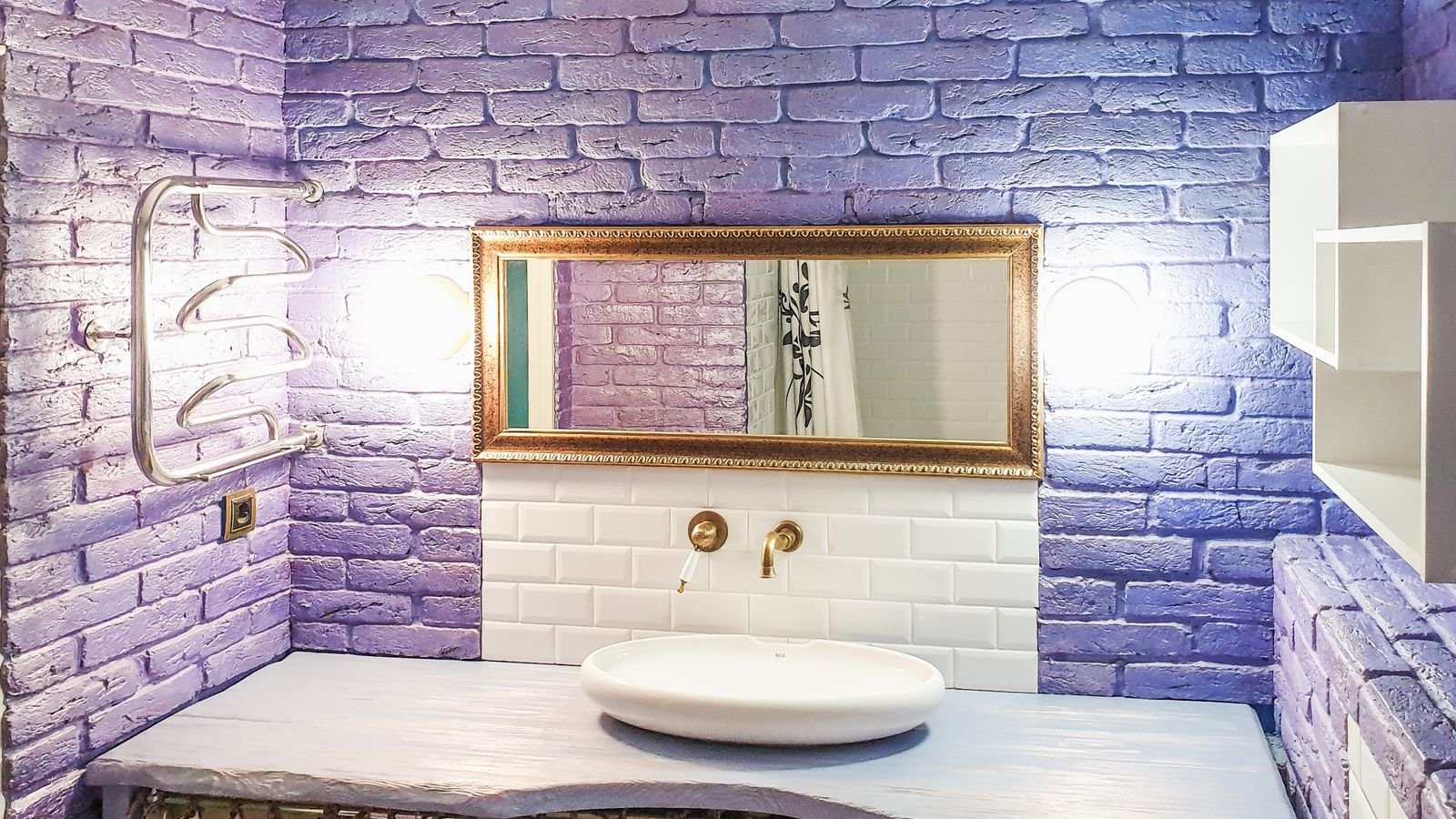Bright bathroom interior with ventilation and ceiling lighting