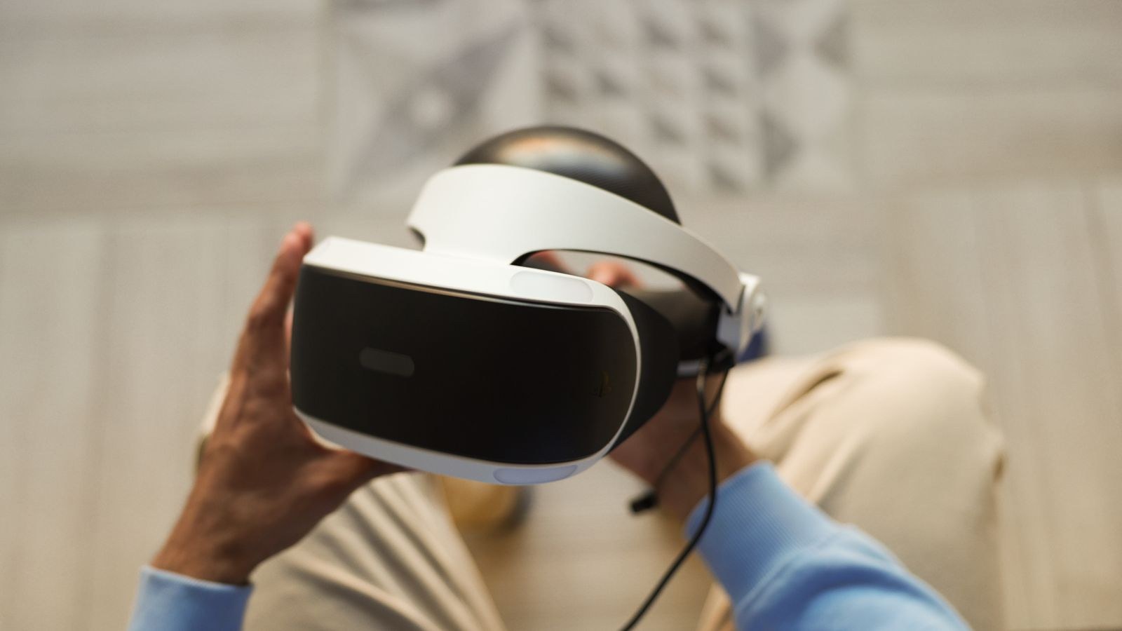 VR headset and controllers set up for wireless PC streaming