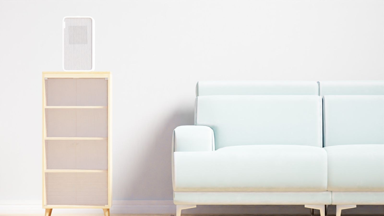 Modern living room where a correctly sized dehumidifier controls indoor humidity