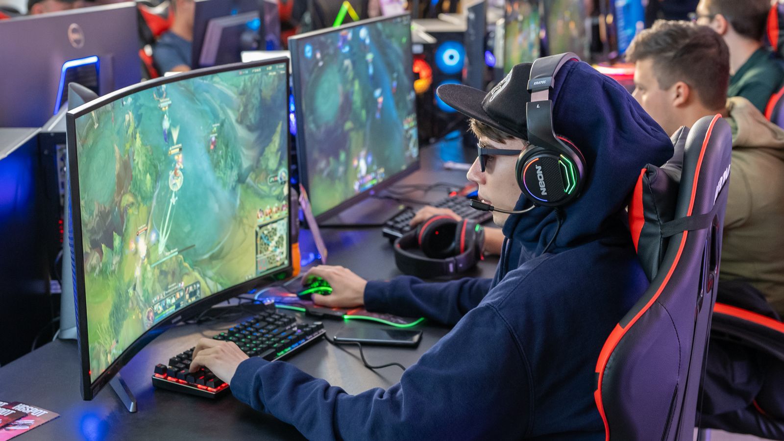 A computer gaming monitor as part of a dual monitor productivity setup