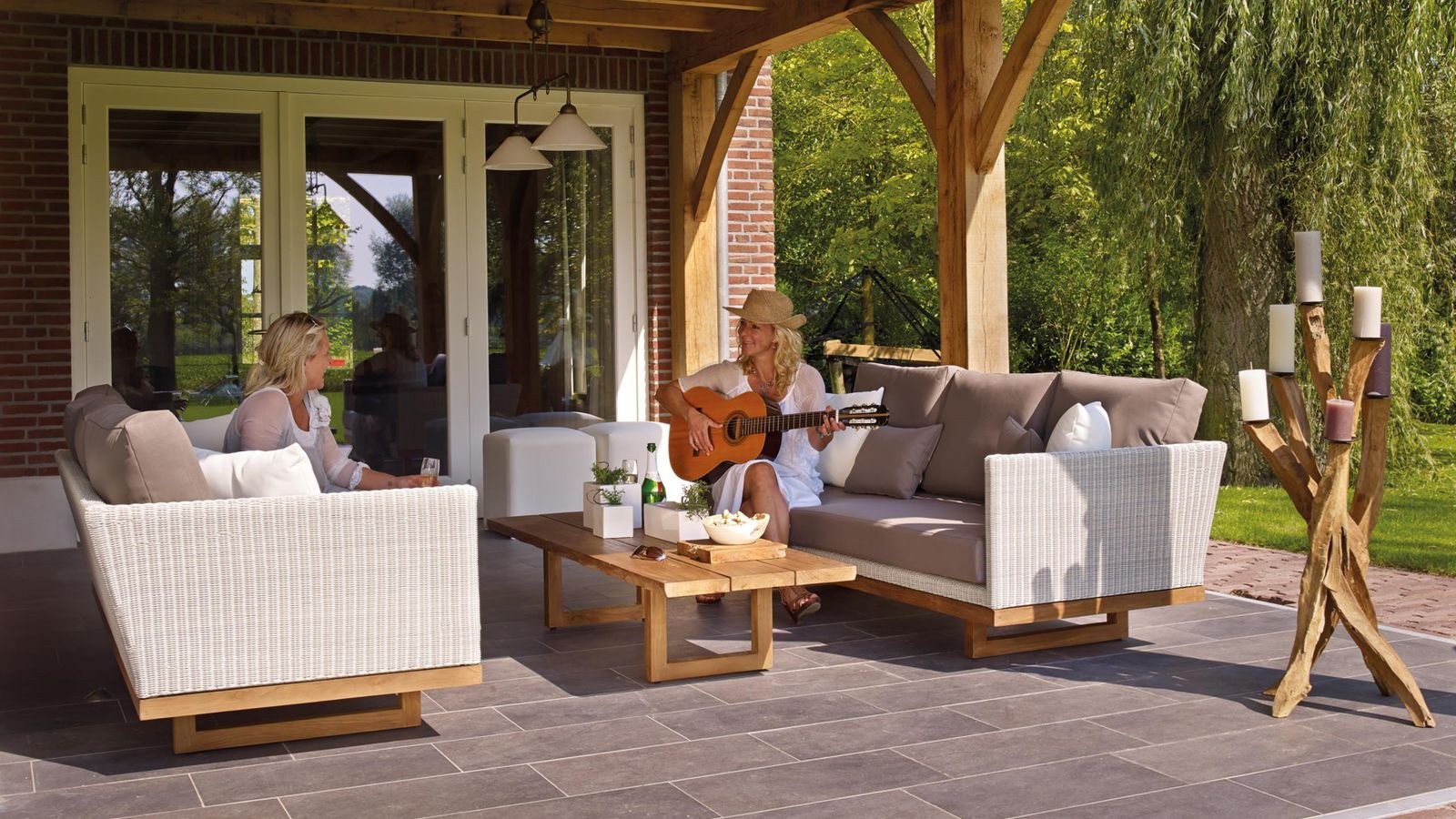 Outdoor deck seating area covered by extended patio Wi-Fi