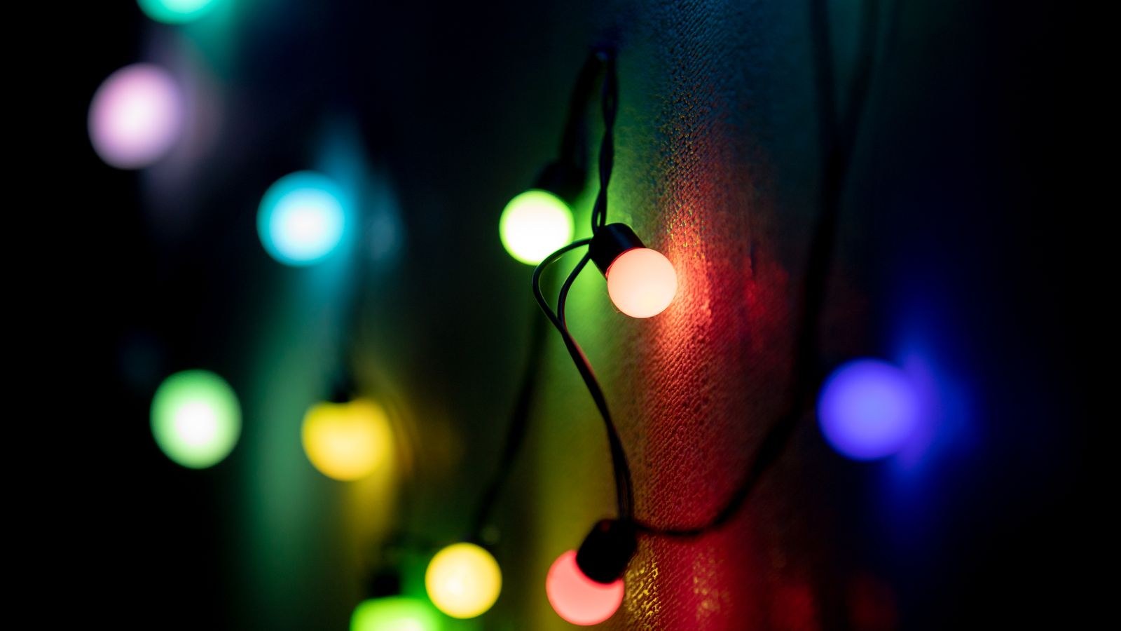 Close up of string light bulbs and wiring being inspected for repair