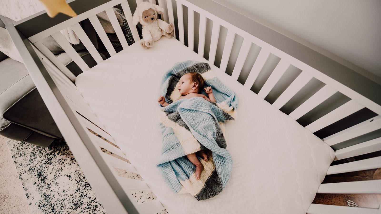 Nursery interior showing safe camera placement away from the crib