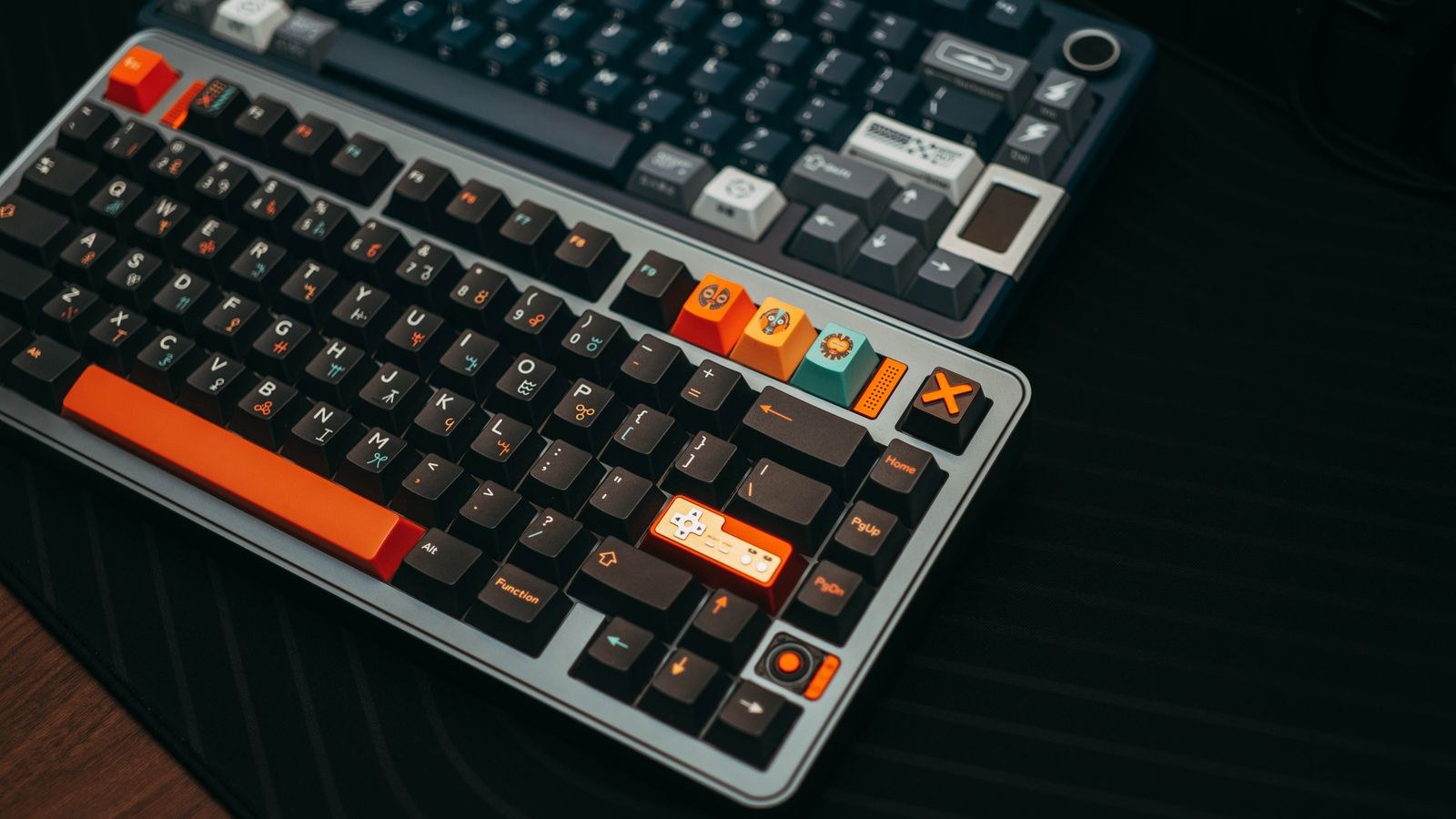 Colorful mechanical keyboard keycaps in different profiles on a desk