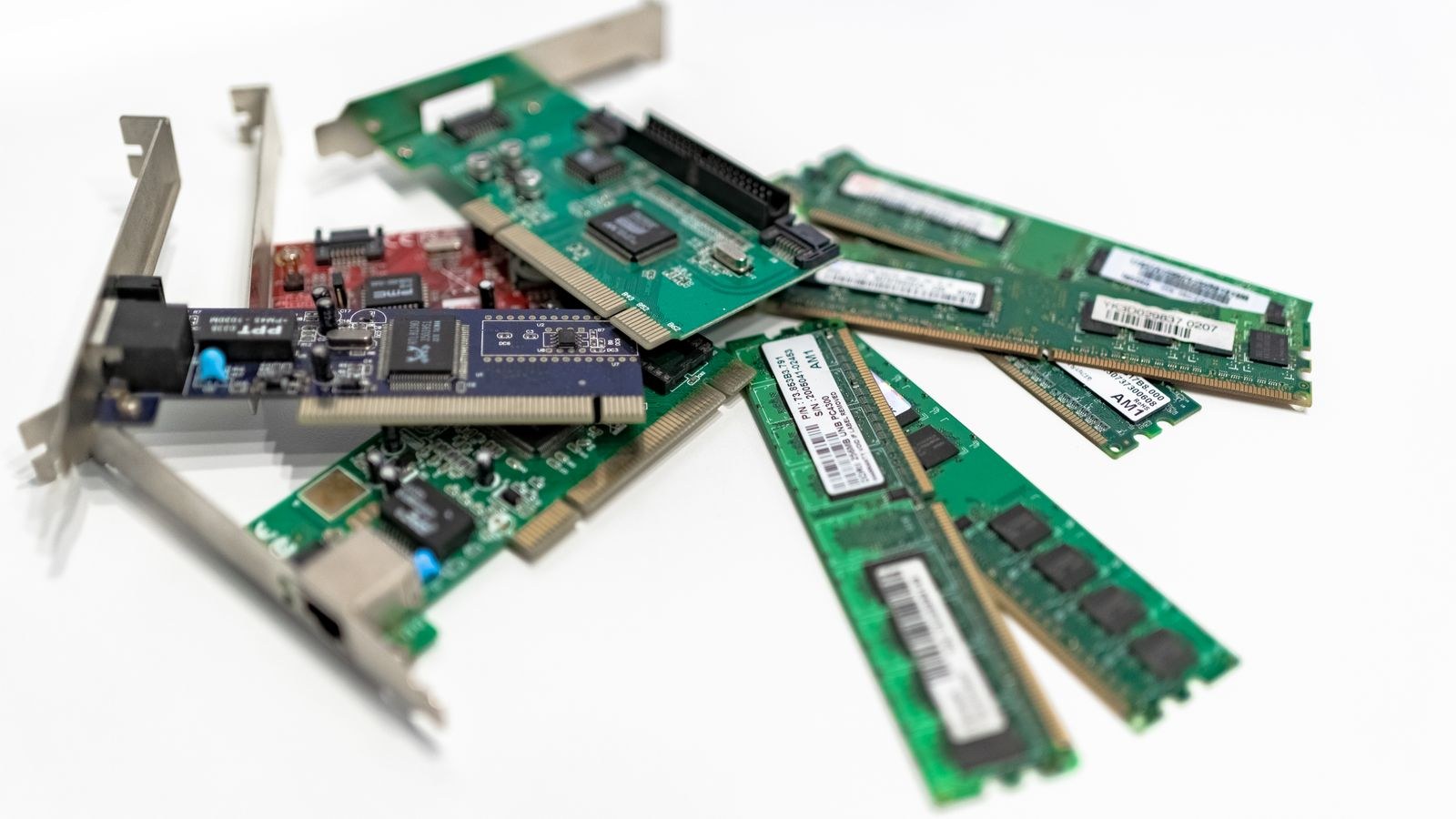 Close up of RAM modules installed in motherboard memory slots
