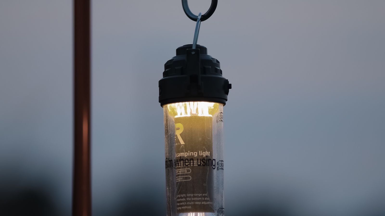 Cordless rechargeable lighting used in an outdoor setting at dusk