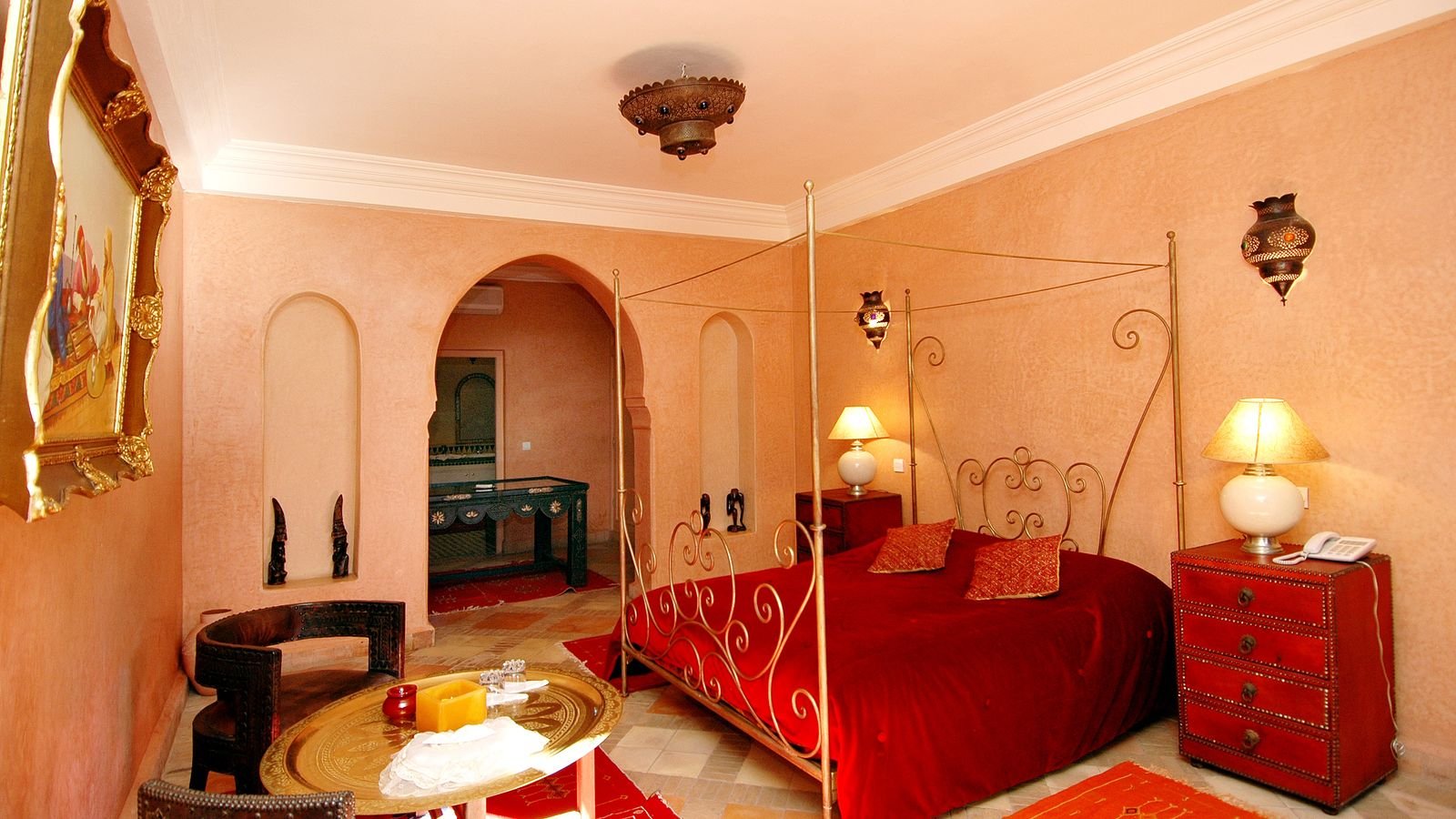 Bedroom lit with warm red light bulb for better sleep