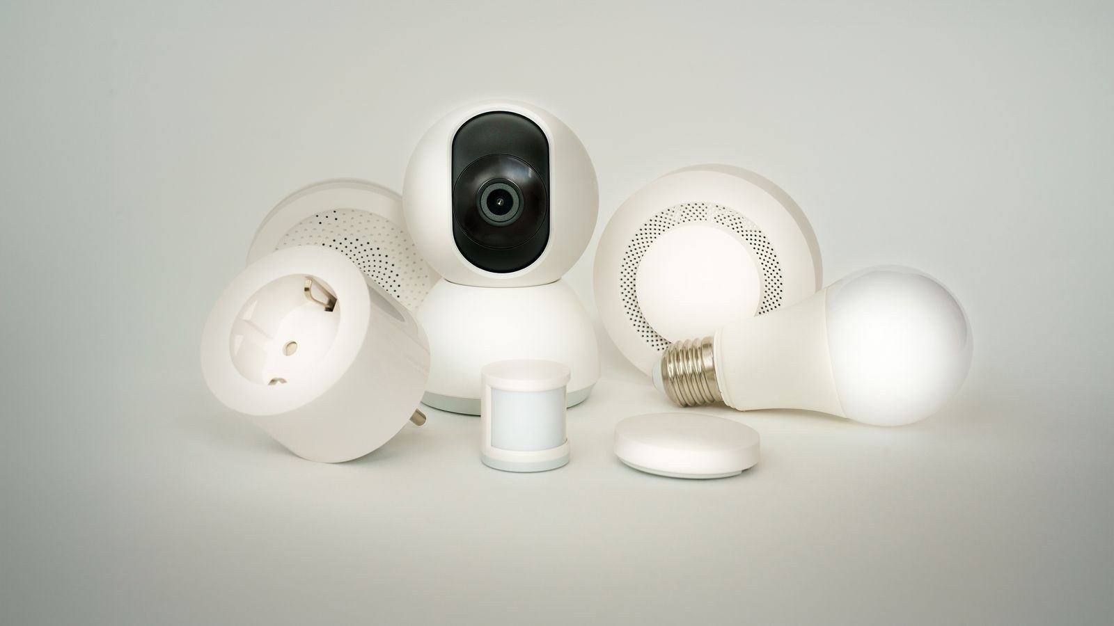 Collection of smart home devices including plugs and sockets ready for setup
