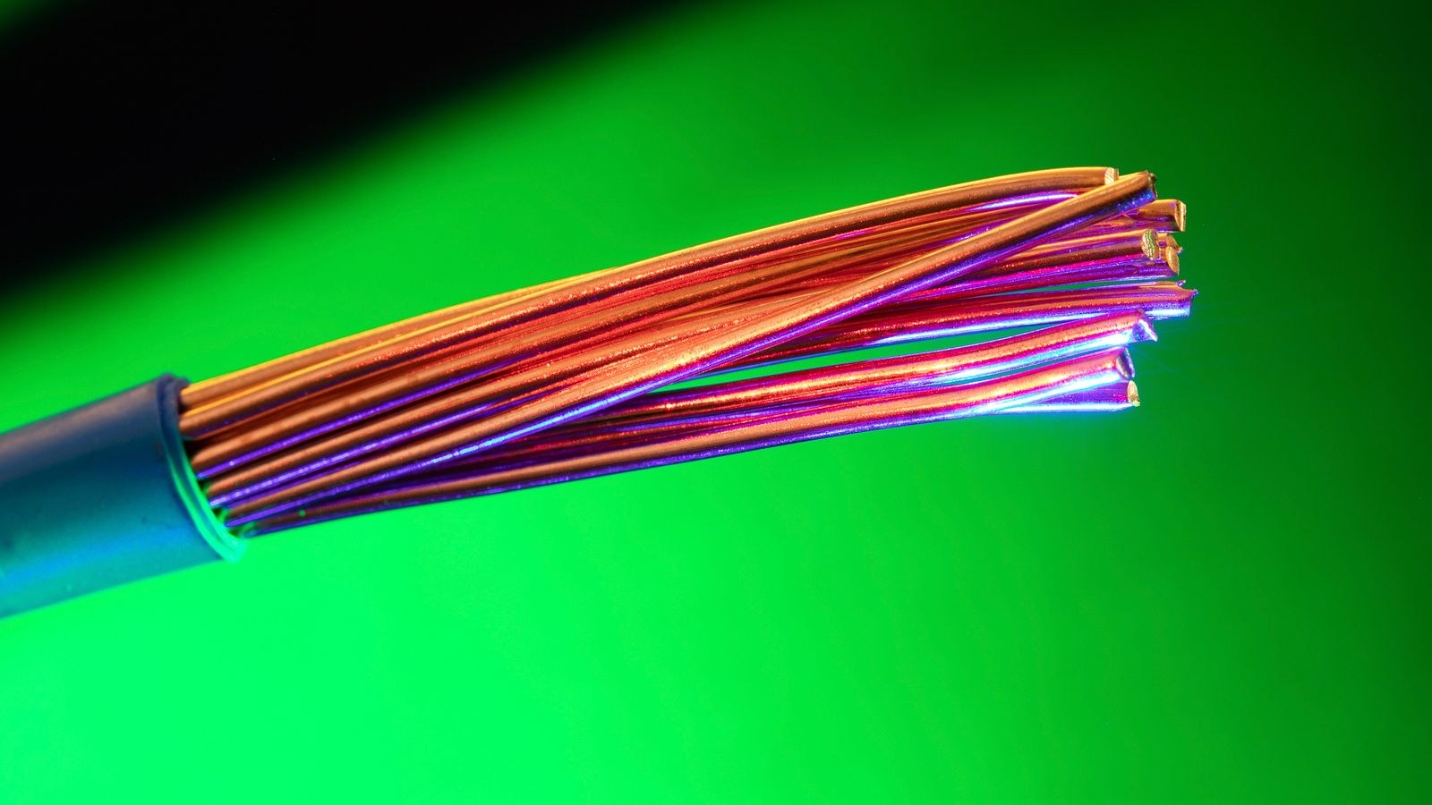 Close-up of copper electrical conductors used for outdoor speaker cable runs