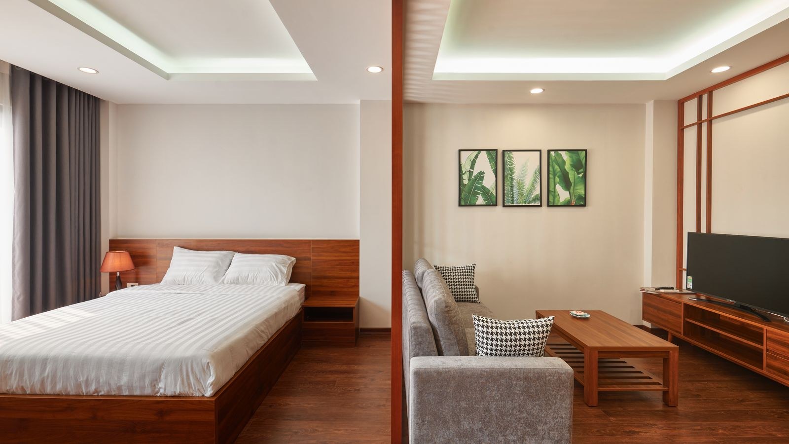 Modern dual purpose room combining a sleeping area and a living space