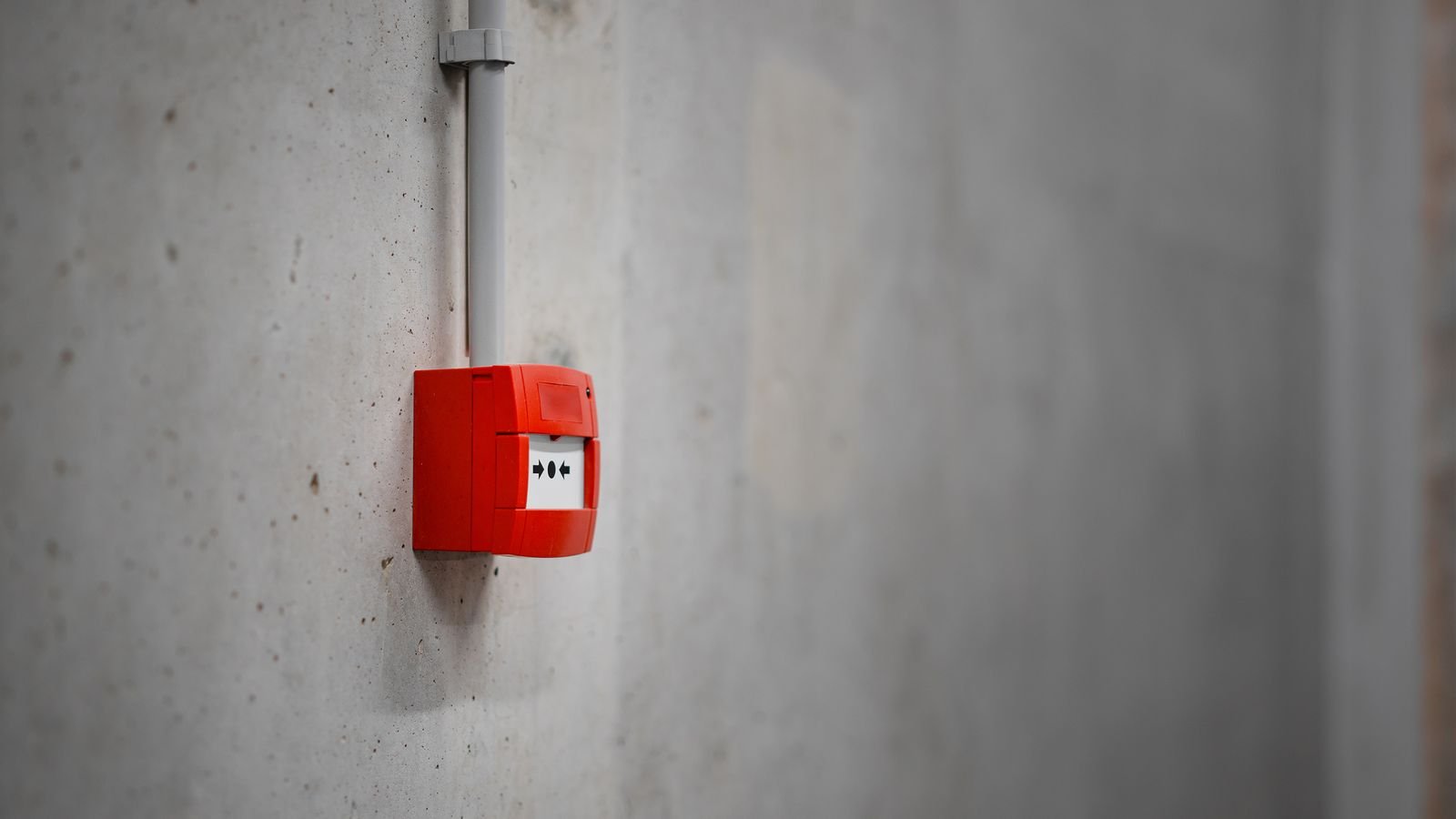 Fire alarm and smoke detection device mounted on an interior wall