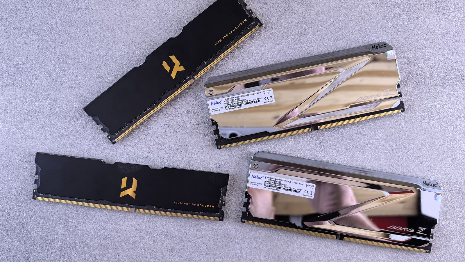 Desktop computer RAM sticks laid out for memory error testing