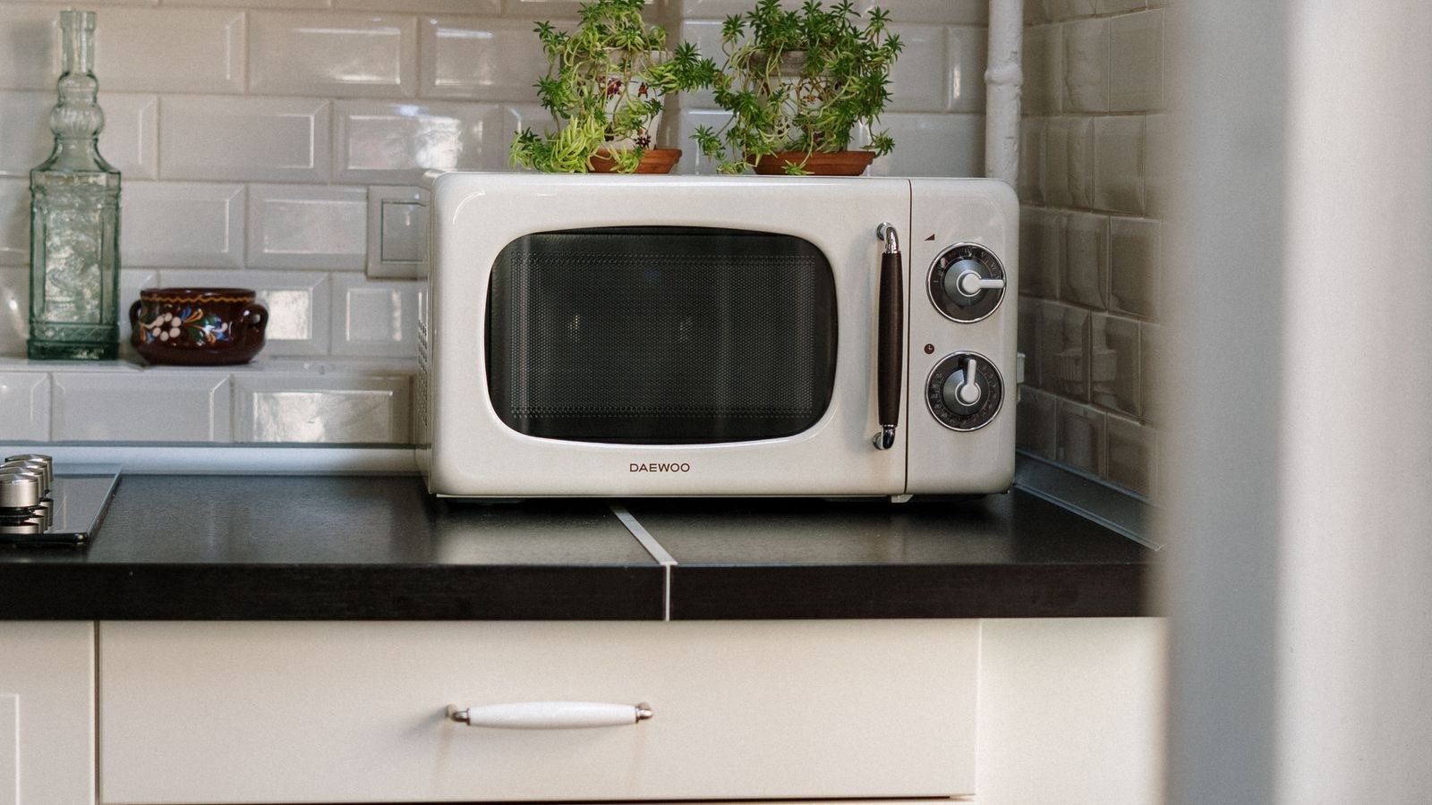 Kitchen microwave oven near a countertop, a common source of Wi-Fi interference
